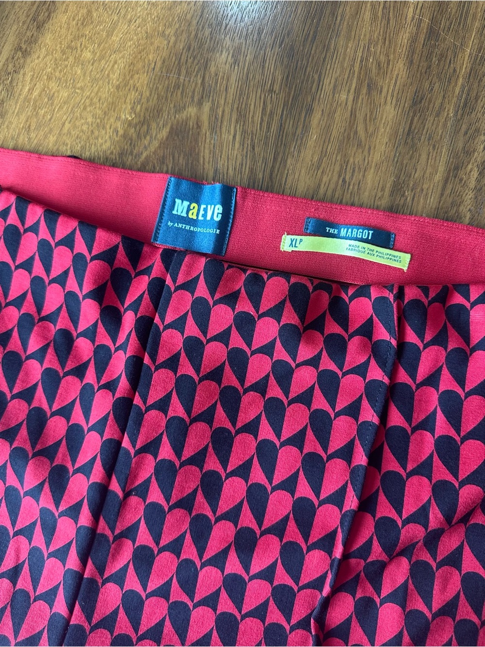 Anthropologie Maeve The Margot Kick Flare Pants Red Black Geometric Sz XL Petite